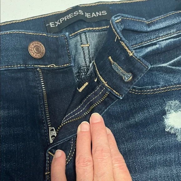 Express Blue Ripped Denim Shorts - Picture 2 of 8